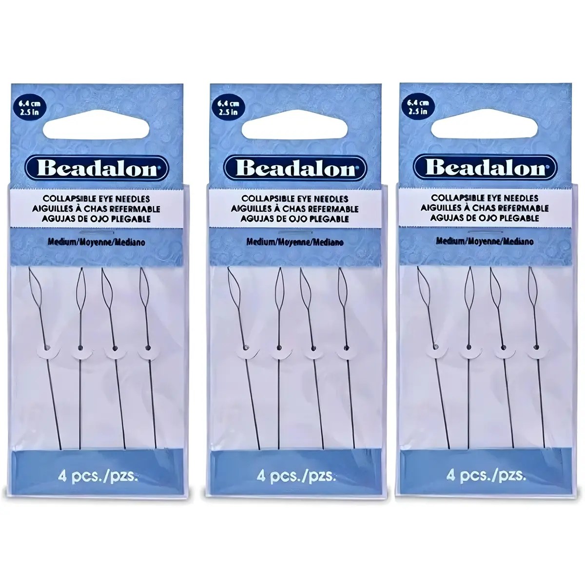 3 Packs Beadalon Collapsible Eye Needles 2.5 Inch, Medium, 12 Needles